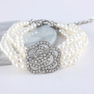 A2503 Collar para perros con perlas artificiales blancas y flor de strass