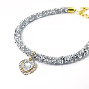 A2524 Collar para perros con colgante de corazón y strass transparente, totalmente brillante