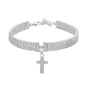 A2525 Collar para mascotas con cruz, strass transparente y brillante, imprescindible